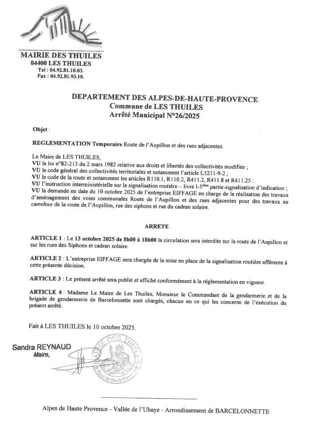 Arrêté municipal 26-2025
