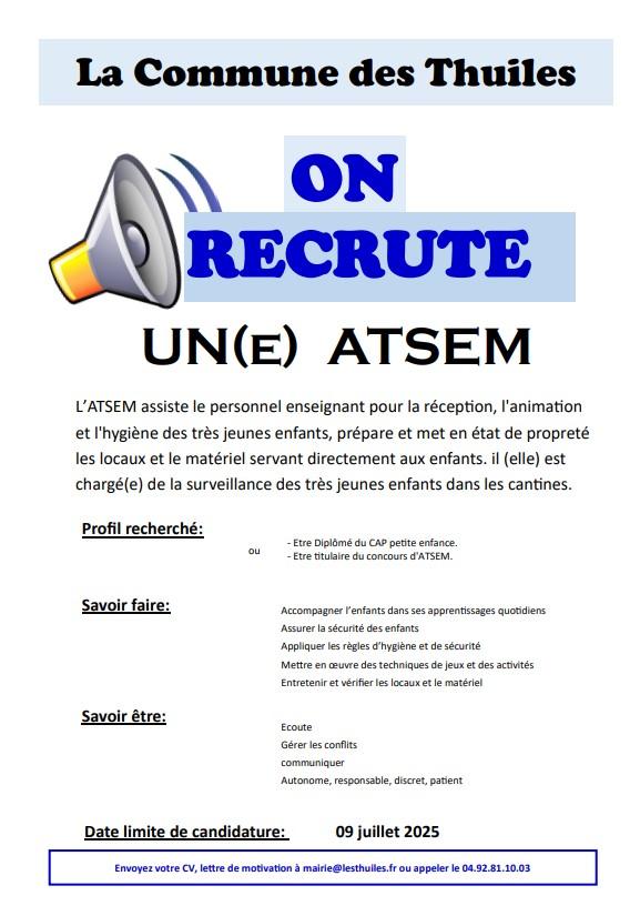 Offre d'emploi atsem Offre d'emploi atsem