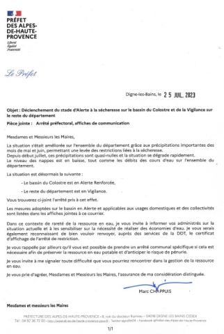 Déclenchement du stade d'alerte à la sécheresse